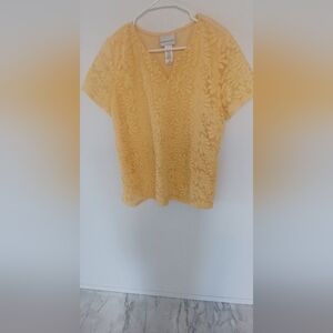 Alfred DunnerYellow Boxy Short Sleeve Blouse Lined Floral LG